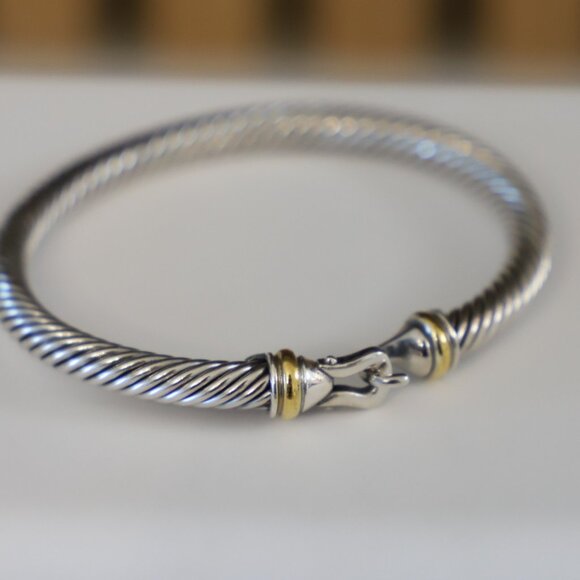 David Yurman Sterling Silver 5mm Cable Buckle Bracelet with 18k Gold size Small - Picture 4 of 9